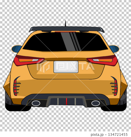 Rear View of Yellow sports Hatchback Car with a wide body Illustration Rear View of Yellow sports Hatchback Car with a wide body Illustration 134721455