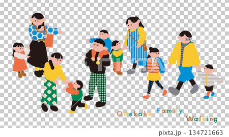 一組描繪家庭外出的插圖 一組描繪家庭外出的插圖 134721663