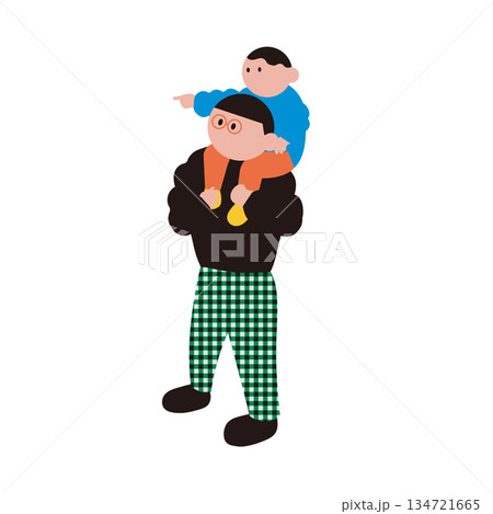 肩車をする親子のイラスト素材 肩車をする親子のイラスト素材 134721665