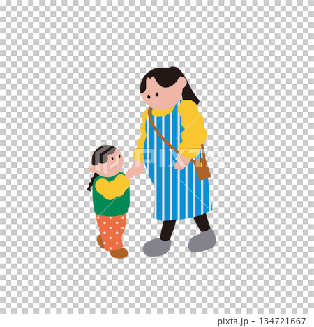 父母與孩子手牽手散步的插畫素材 134721667
