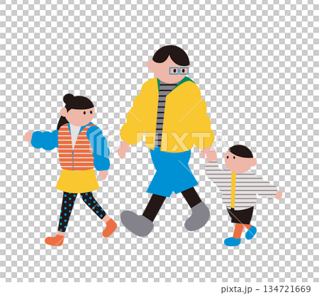 並んで歩く親子のイラスト素材 並んで歩く親子のイラスト素材 134721669