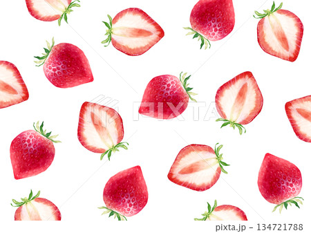 いちご　果物　背景 模様　水彩 イラスト 134721788