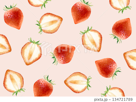 いちご 果物 背景 模様 水彩 イラスト いちご 果物 背景 模様 水彩 イラスト 134721789