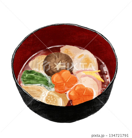 水彩で描いた お雑煮 水彩で描いた お雑煮 134721791