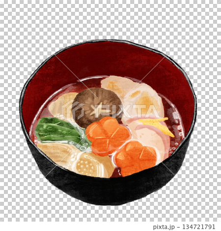 水彩で描いた お雑煮 水彩で描いた お雑煮 134721791