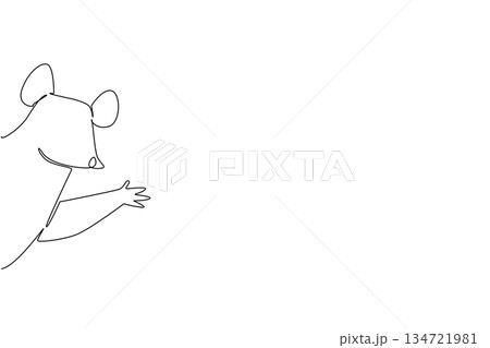 Single line drawing of an animal, a mouse waving leg, a nature concept related to an international event Say Hi Day celebration. 134721981