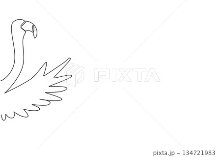 Continuous line drawing of an animal, a flamingo waving a wing, a nature concept related to an international event Say Hi Day celebration. Continuous line drawing of an animal, a flamingo waving a wing, a nature concept related to an international event Say Hi Day celebration. 134721983