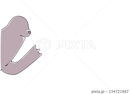 Single line drawing of a cute seal waving flipper to say hi for ocean nature concept. This minimalist animal design represents sea wildlife and a happy friendly greeting theme. Single line drawing of a cute seal waving flipper to say hi for ocean nature concept. This minimalist animal design represents sea wildlife and a happy friendly greeting theme. 134721987