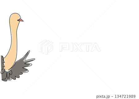 Continuous line drawing of a cute ostrich waving wing to say hi for wildlife concept. This minimalist animal design represents bird nature and a happy friendly greeting theme style. Continuous line drawing of a cute ostrich waving wing to say hi for wildlife concept. This minimalist animal design represents bird nature and a happy friendly greeting theme style. 134721989