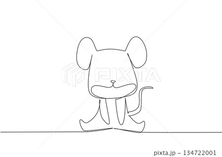 Continuous line drawing of an animal, a cute mouse sitting with its tail visible, a nature concept to an international event Fauna Appreciation Day. Symbolizing a friendly and iconic small animal. Continuous line drawing of an animal, a cute mouse sitting with its tail visible, a nature concept to an international event Fauna Appreciation Day. Symbolizing a friendly and iconic small animal. 134722001