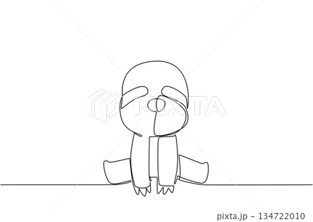 Single line drawing of a small, cute baby sloth sitting down, representing slowness, relaxation, and tropical wildlife. Animal nature concept related to an international event Tropical Wildlife Day. Single line drawing of a small, cute baby sloth sitting down, representing slowness, relaxation, and tropical wildlife. Animal nature concept related to an international event Tropical Wildlife Day. 134722010
