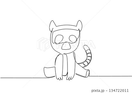 Single line drawing of a small, cute lemur sitting down with its ringed tail visible, symbolizing exotic wildlife from Madagascar. Nature concept related to an international event Animal Conservation 134722011