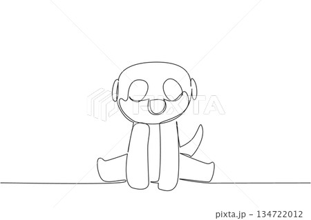 Continuous line drawing of a small, cute meerkat sitting up, smiling, symbolizing a friendly and social animal. Nature concept related to an international event African Wildlife Day. Continuous line drawing of a small, cute meerkat sitting up, smiling, symbolizing a friendly and social animal. Nature concept related to an international event African Wildlife Day. 134722012