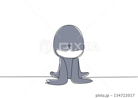 Single line drawing of a cute baby seal sitting up for ocean nature concept. This minimalist animal design represents sea zoo life and a friendly adorable icon symbol theme. Single line drawing of a cute baby seal sitting up for ocean nature concept. This minimalist animal design represents sea zoo life and a friendly adorable icon symbol theme. 134722017