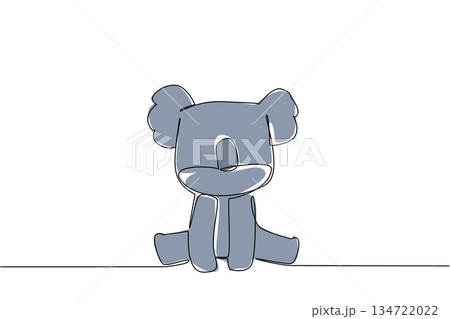 One line drawing of a cute baby koala sitting down for Australian nature concept. This minimalist animal design represents wildlife zoo life and a friendly adorable icon symbol. 134722022