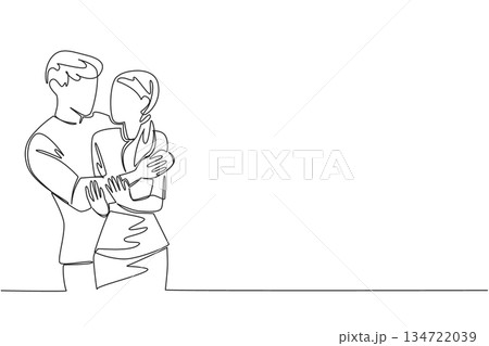 Continuous line draw of man embrace woman with...のイラスト素材 [134722039 ...