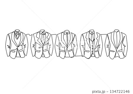 One line drawing of row five men suits, jackets with shirts and ties, representing formal business attire and professionalism. Recognize International Community Association Managers Day 134722146