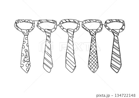 Continuous line drawing of row five business ties with different patterns, a business concept related to an international event International Community Association Managers Day. Symbolize leadership 134722148