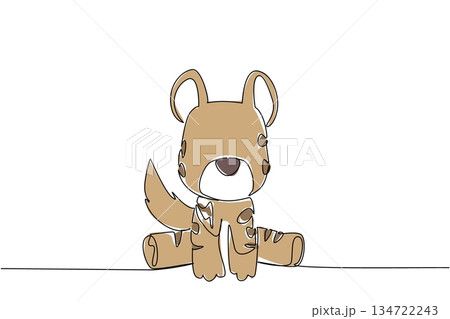 Continuous line drawing animal concept of baby hyena sitting with ears up and spotted fur. Perfect for savanna, wildlife, or cartoon themes, highlighting quirky personalities and social wild animals. 134722243