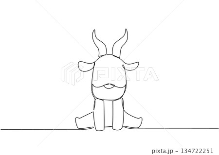 Single line drawing of a cute baby antelope sitting with slender horns and small beard, a wildlife concept for cute wild animals cartoon sitting, ideal for nursery posters, stickers, and kids branding Single line drawing of a cute baby antelope sitting with slender horns and small beard, a wildlife concept for cute wild animals cartoon sitting, ideal for nursery posters, stickers, and kids branding 134722251