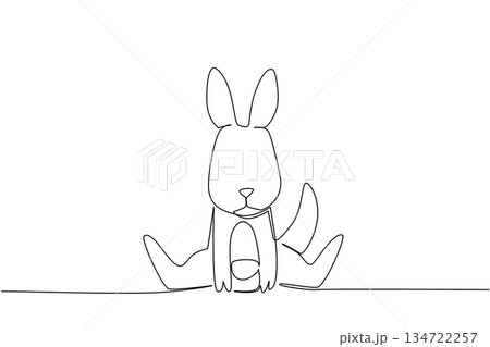 One line drawing of cute baby kangaroo sitting with long ears and small pouch, a wildlife concept for cute wild animals cartoon sitting, ideal for nursery posters, stickers, and cheerful kids branding One line drawing of cute baby kangaroo sitting with long ears and small pouch, a wildlife concept for cute wild animals cartoon sitting, ideal for nursery posters, stickers, and cheerful kids branding 134722257