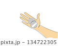 One line drawing of an open palm holding two silver round button batteries, illustrating the deceptive accessibility and common size of dangerous objects. National Button Battery Awareness Day event 134722305