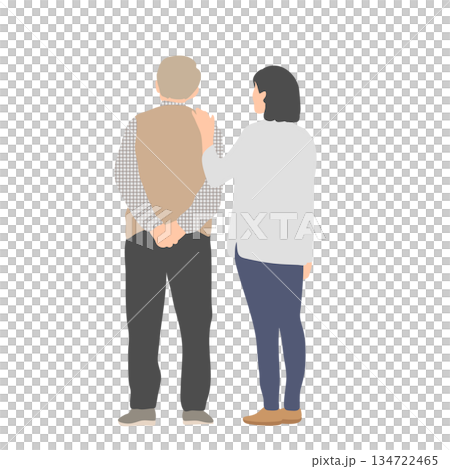 Illustration of an elderly person and a person supporting them Illustration of an elderly person and a person supporting them 134722465