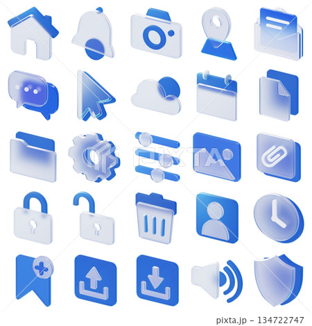 Blue UI/UX Glassmorphism Icon Set 134722747