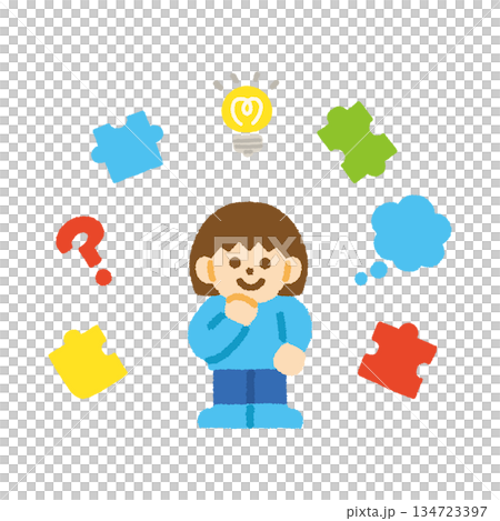 考える 女の子 アイデア アイコン パズル 手描き パステル 考える 女の子 アイデア アイコン パズル 手描き パステル 134723397