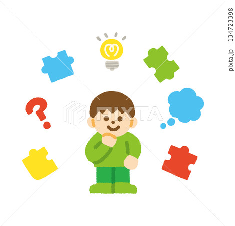 考える 男の子 アイデア アイコン パズル 手描き パステル 考える 男の子 アイデア アイコン パズル 手描き パステル 134723398