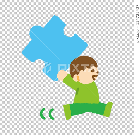 Puzzle boy carrying icon hand drawn pastel illustration Puzzle boy carrying icon hand drawn pastel illustration 134723437