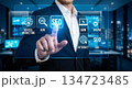usinessman Touching Futuristic Digital Interface Screen 134723485