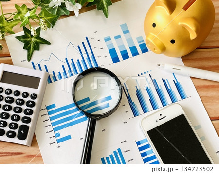 ビジネス資料を虫眼鏡で見る 134723502