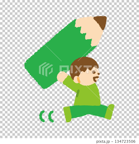 鉛筆男孩手持手繪粉彩畫 134723506