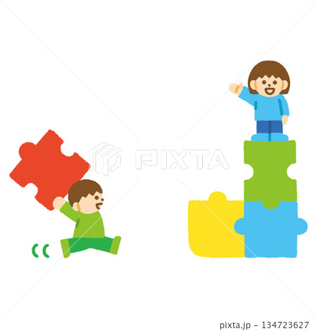パズル 子供 協力 イラスト 手描き パステル パズル 子供 協力 イラスト 手描き パステル 134723627