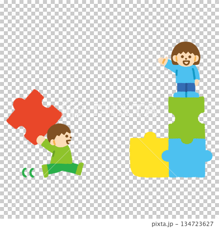 パズル 子供 協力 イラスト 手描き パステル パズル 子供 協力 イラスト 手描き パステル 134723627