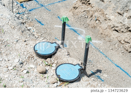 マイホーム,住宅地の水道管の配管工事 マイホーム,住宅地の水道管の配管工事 134723629