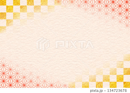 和柄のフレーム背景　市松模様と麻の葉 134723678