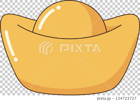 Kawaii Golden Chinese Sycee Ingot Illustration for Wealth Prosperity and Lunar New Year 134723727