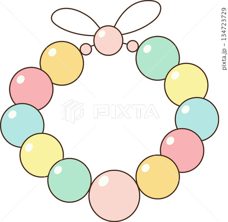 Kawaii Pastel Bead Bracelet Illustration with Bow for Lunar New Year and Asian Festivals 134723729