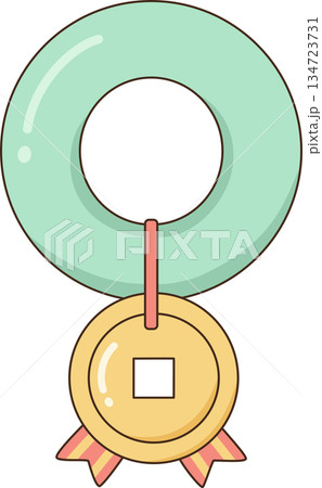 Kawaii Jade Ring and Golden Chinese Lucky Coin Ornament for Lunar New Year 134723731