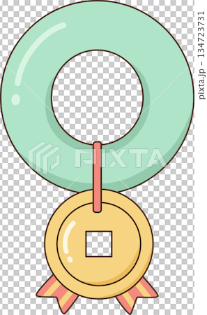 Kawaii Jade Ring and Golden Chinese Lucky Coin Ornament for Lunar New Year 134723731