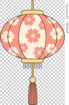 Kawaii Pastel Chinese Lantern with Cherry Blossom Pattern for Lunar New Year Illustration 134723733