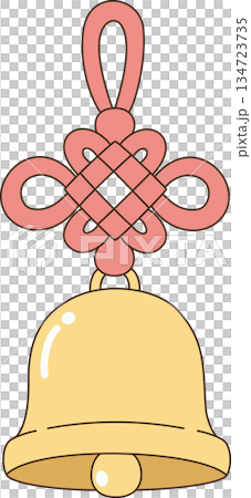 Kawaii Golden Bell with Chinese Mystic Knot for Lunar New Year Decoration Illustration 134723735