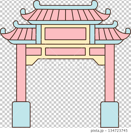 Traditional Chinese Gate Archway Illustration in Pastel Colors for Lunar New Year Traditional Chinese Gate Archway Illustration in Pastel Colors for Lunar New Year 134723745