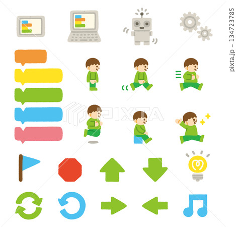 プログラミング アイコン 子供 セット 手描き パステル イラスト 134723785