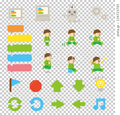 Programming icon children's set hand drawn pastel illustration 134723785