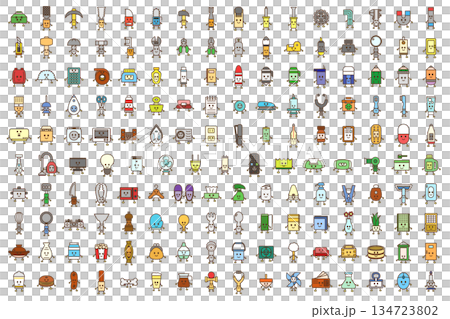 手書き風の様々なキャラクターイラストアイコンセット 134723802