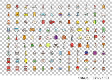 A set of various hand-drawn character illustration icons 134723803