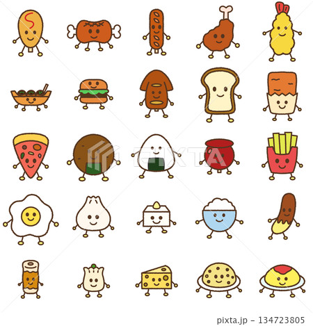 手書き風の食べ物キャラクターイラストアイコンセット 134723805